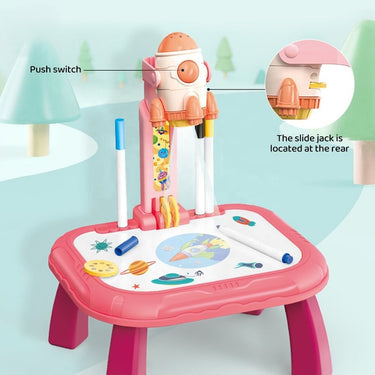 Kids Spaceship Pattern Painting Projection Table - Pink